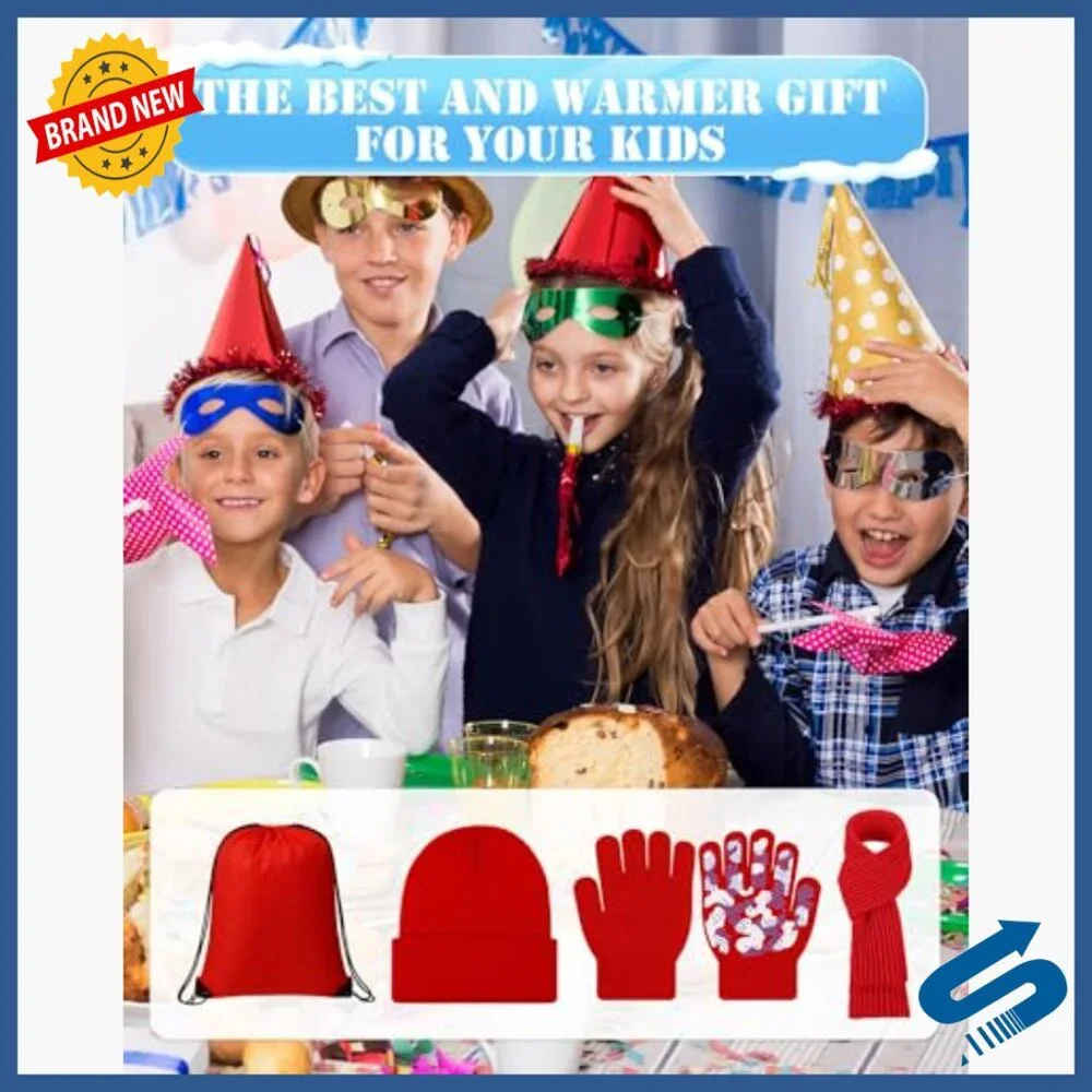 48-Piece Kids Winter Set with Hat Scarf Gloves Bag for Ages 5-10